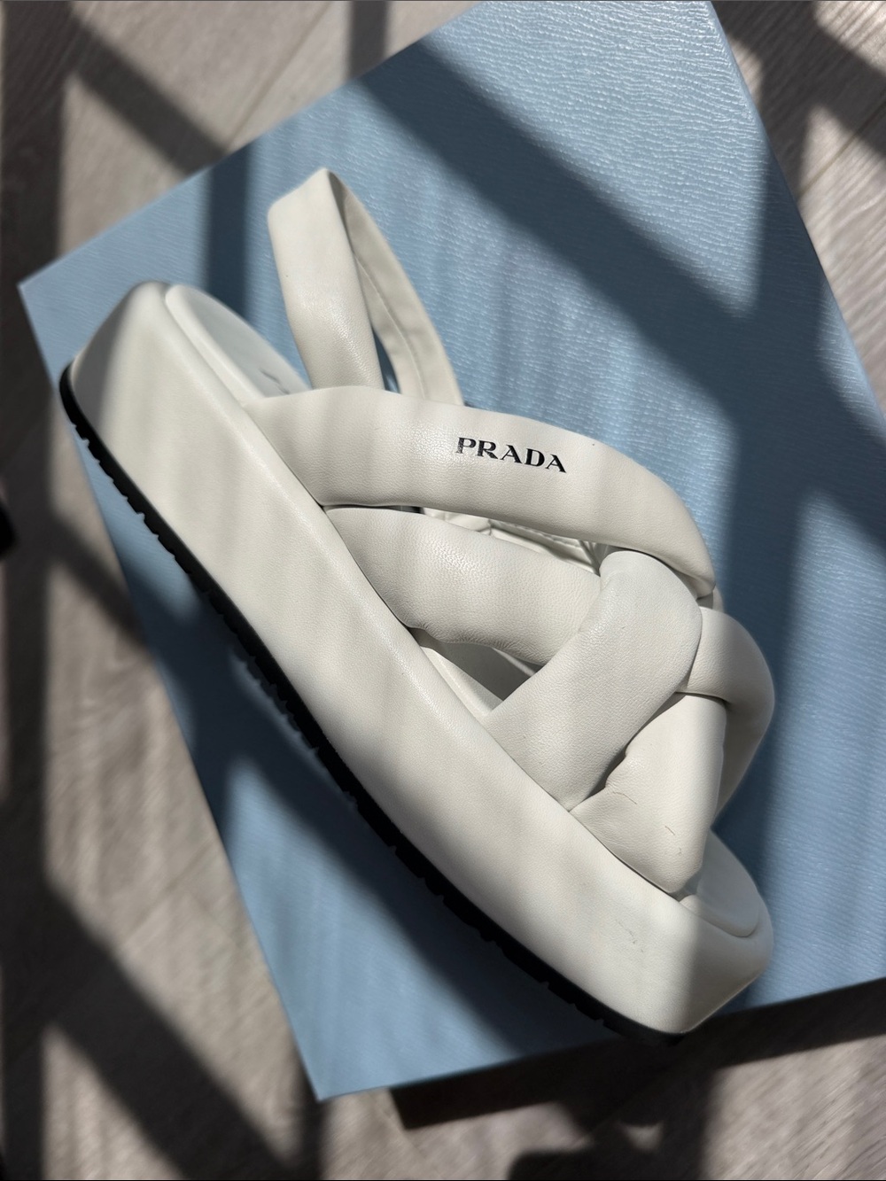Prada White Braided Leather Slide Sandals with Padded Straps - Picture 8 of 13